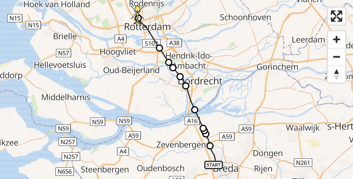 Routekaart van de vlucht: Lifeliner 2 naar Rotterdam The Hague Airport, Padakker