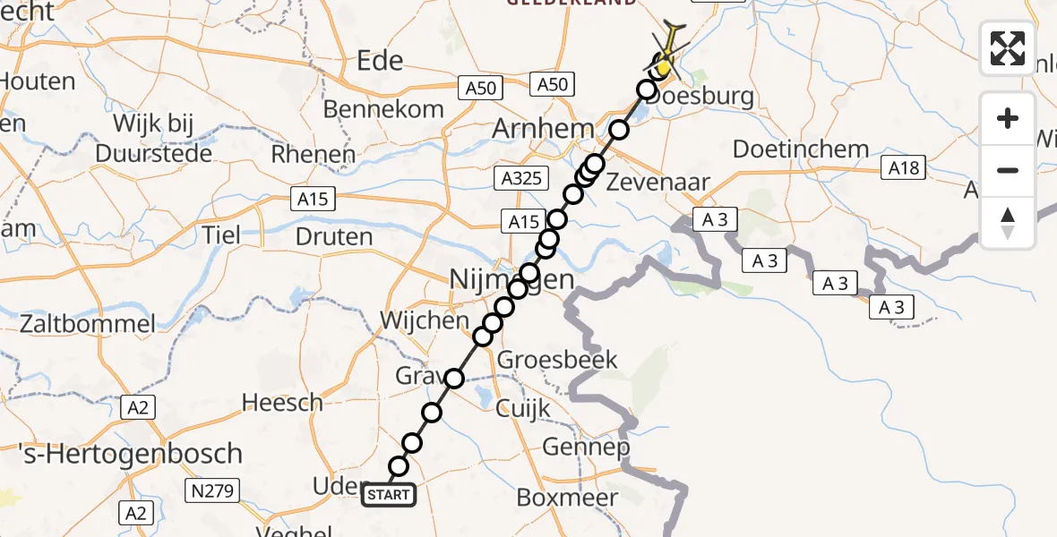 Routekaart van de vlucht: Lifeliner 3 naar Dieren, zeelandsedijk