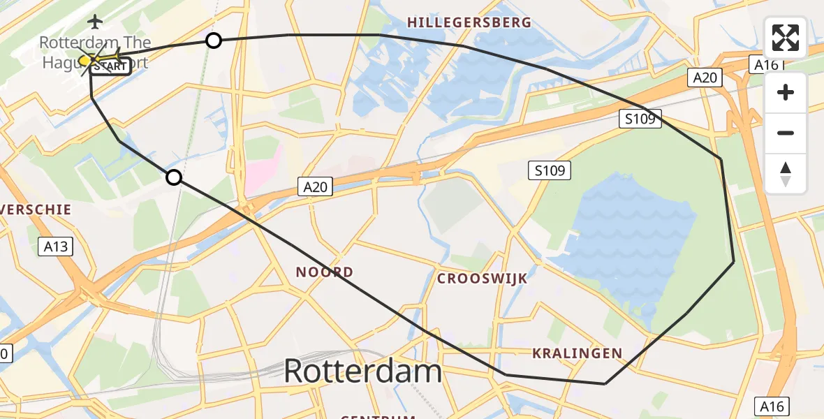 Routekaart van de vlucht: Lifeliner 2 naar Rotterdam The Hague Airport, Overschiese Kleiweg