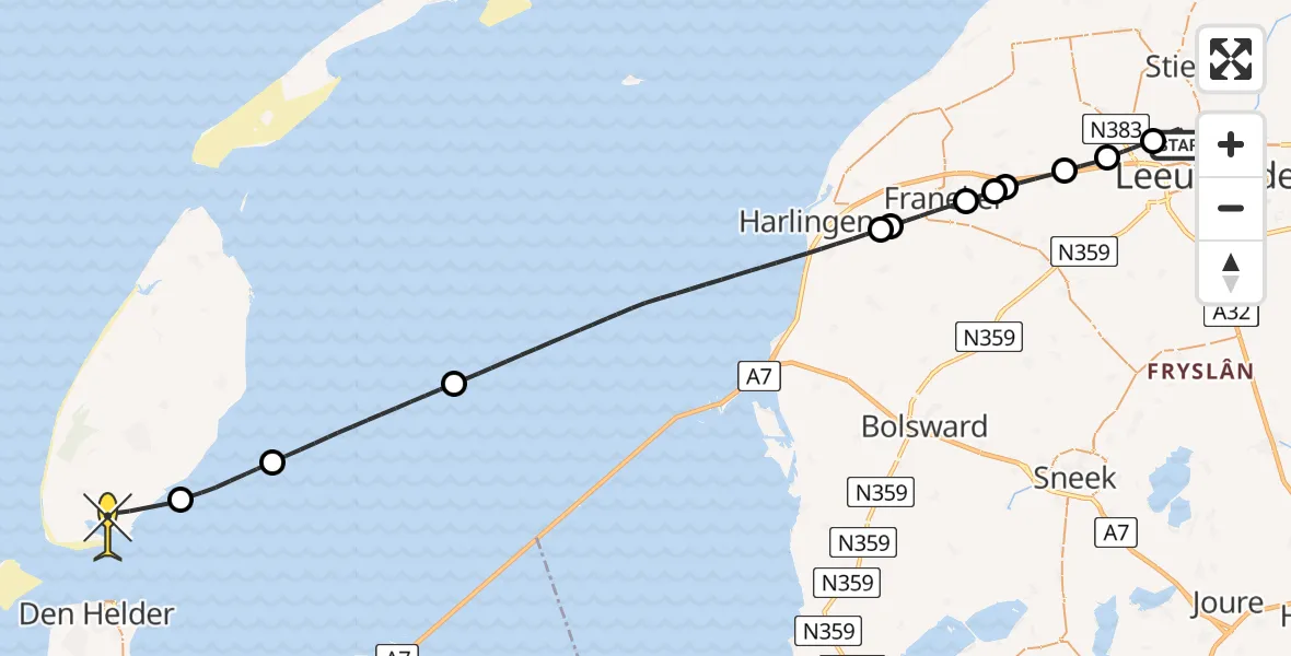Routekaart van de vlucht: Ambulanceheli naar Den Hoorn, Keegsdijkje