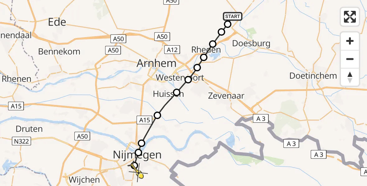 Routekaart van de vlucht: Lifeliner 3 naar Radboud Universitair Medisch Centrum, Weg van den Prins Willemsberg