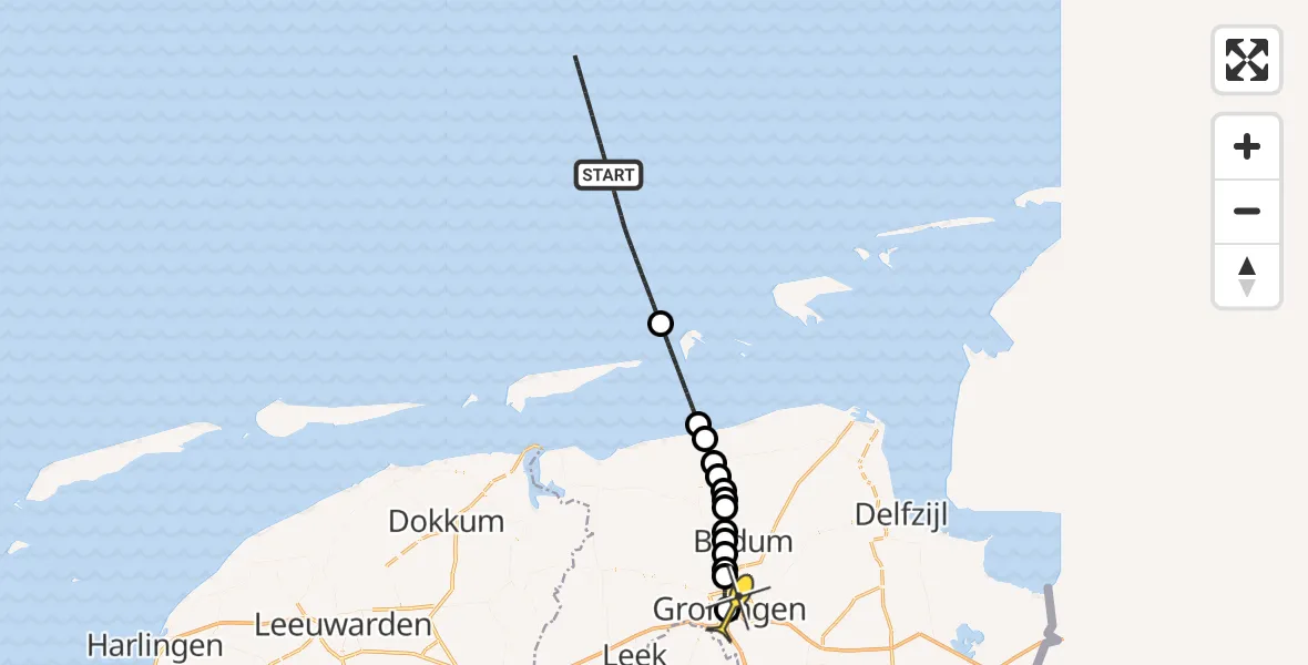 Routekaart van de vlucht: Kustwachthelikopter naar Universitair Medisch Centrum Groningen, Poortweg