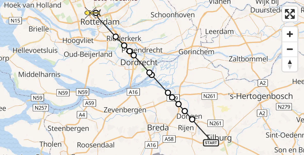 Routekaart van de vlucht: Lifeliner 2 naar Rotterdam The Hague Airport, Esperloop