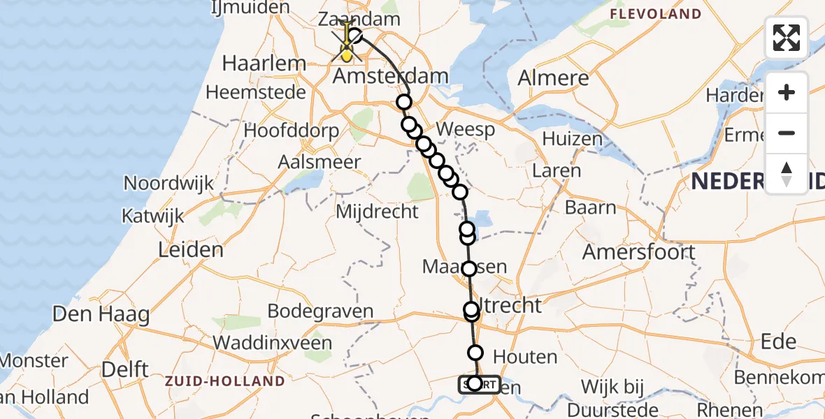 Routekaart van de vlucht: Lifeliner 1 naar Amsterdam Heliport, Het Klaphek