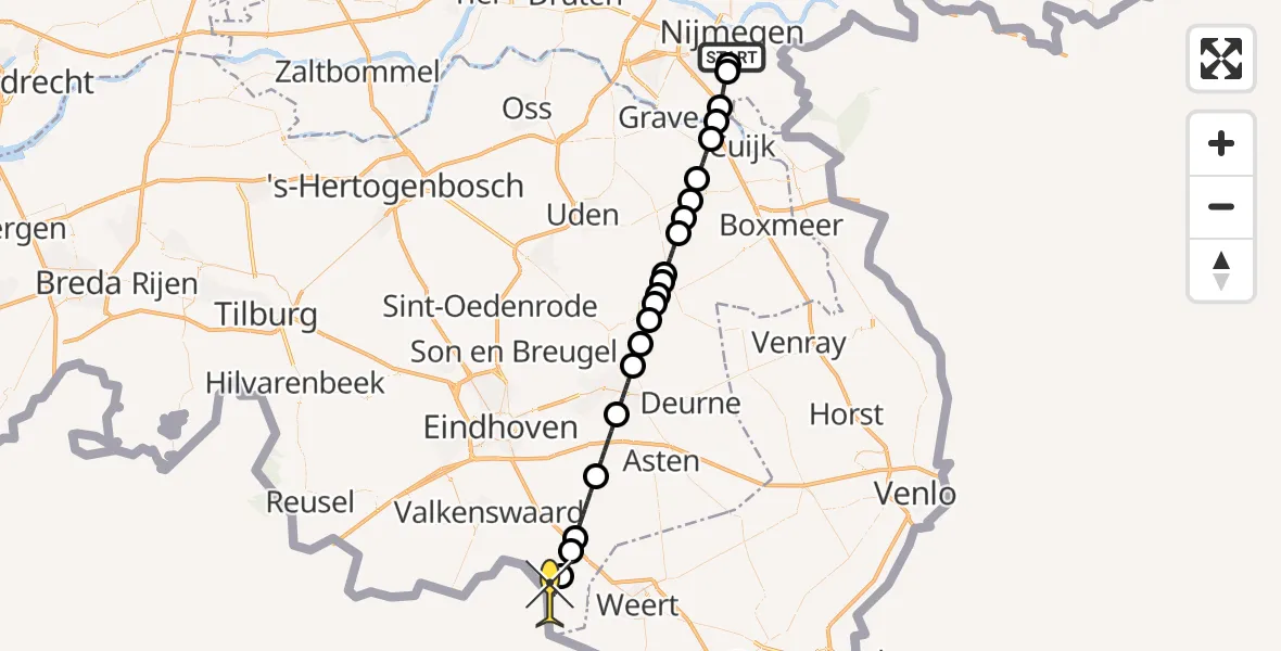 Routekaart van de vlucht: Lifeliner 3 naar Budel, Heemraadstraat