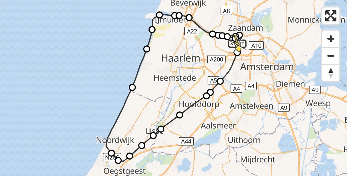 Routekaart van de vlucht: Lifeliner 1 naar Amsterdam Heliport, Elbaweg