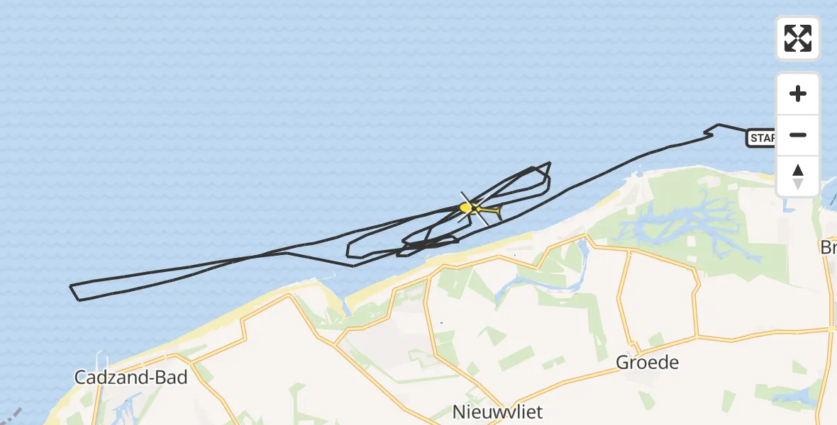 Routekaart van de vlucht: Kustwachthelikopter naar Vlissingen, Cletemspolder