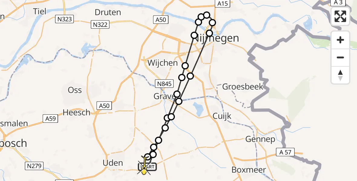 Routekaart van de vlucht: Lifeliner 3 naar Vliegbasis Volkel, Zeelandsedijk