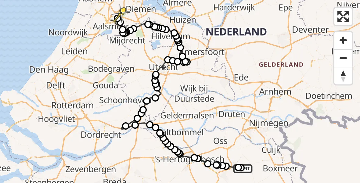 Vluchtroute Politiehelikopter van Vliegbasis Volkel naar Schiphol