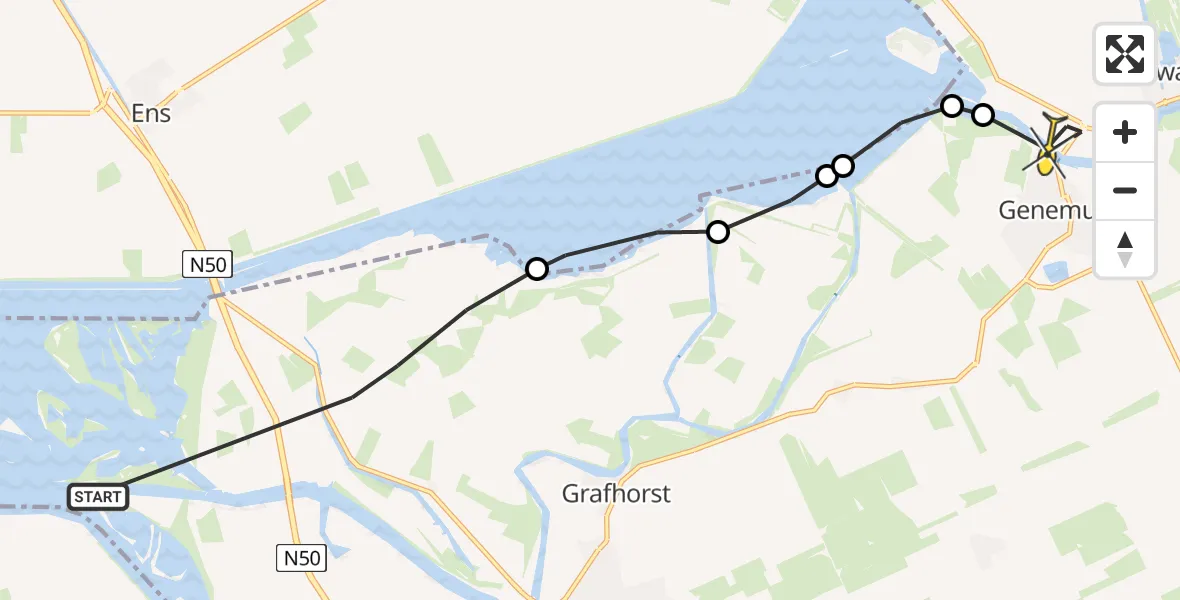 Routekaart van de vlucht: Politiehelikopter naar Zwartsluis, Middendijk