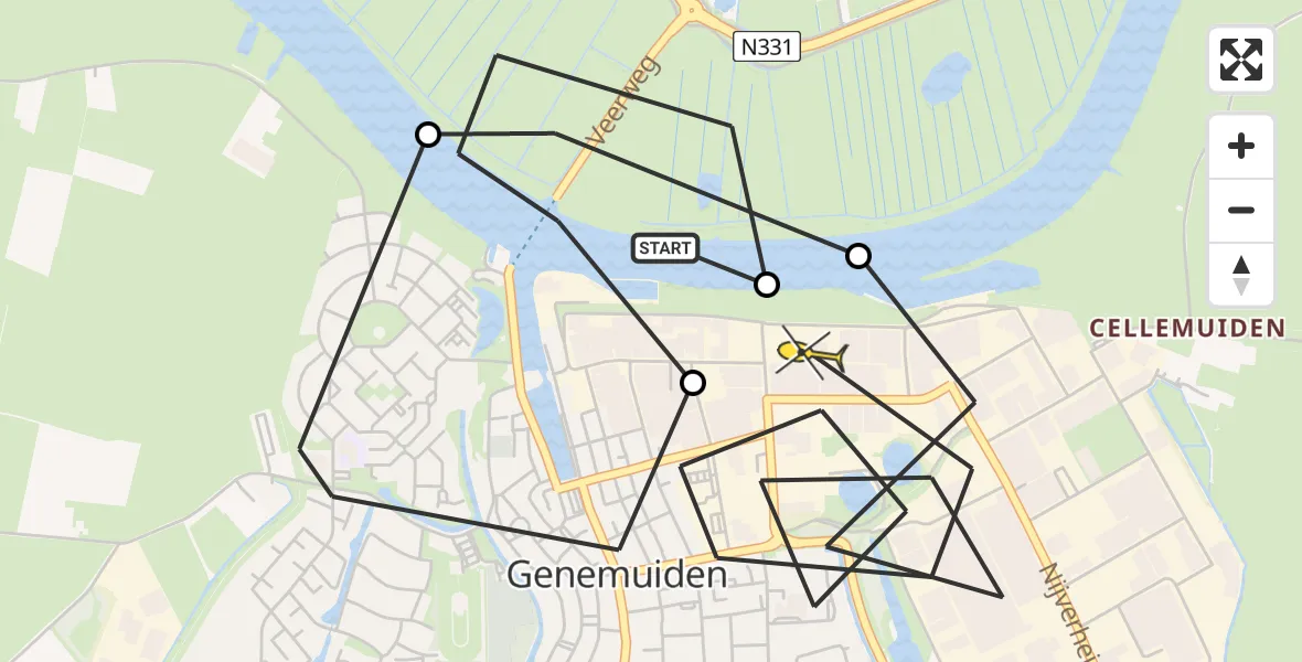 Routekaart van de vlucht: Politiehelikopter naar Genemuiden, Drieroeder