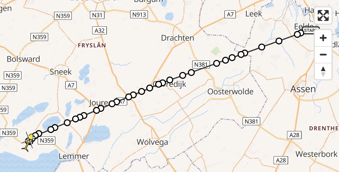 Routekaart van de vlucht: Lifeliner 4 naar Harich, Watermolendijk