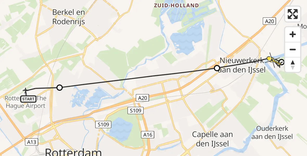 Routekaart van de vlucht: Lifeliner 2 naar Ouderkerk aan den IJssel, Volkelstraat