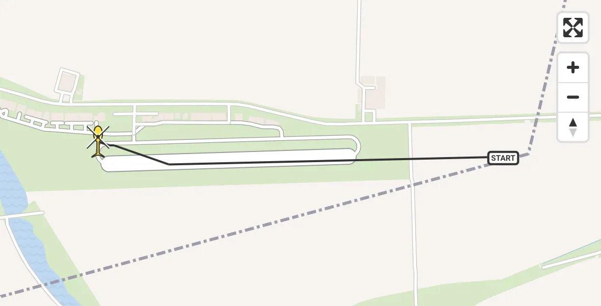 Routekaart van de vlucht: Kustwachthelikopter naar Vliegveld Midden-Zeeland, Calandweg