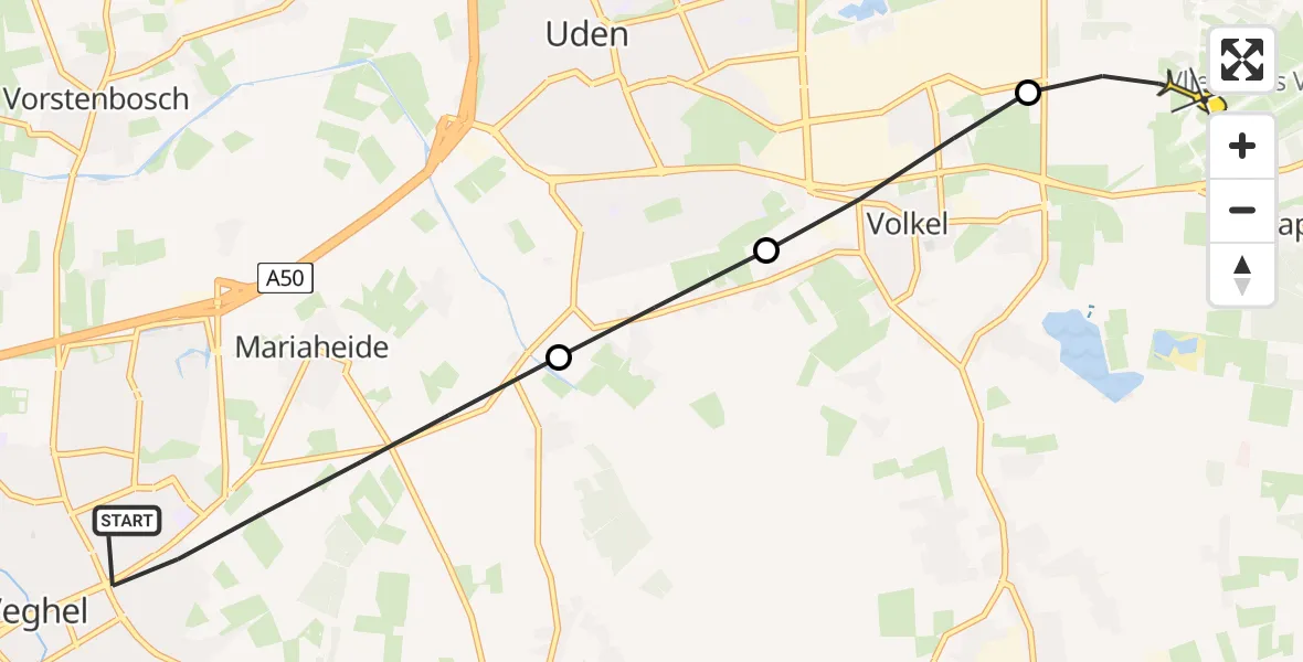 Routekaart van de vlucht: Lifeliner 3 naar Vliegbasis Volkel, De Haag