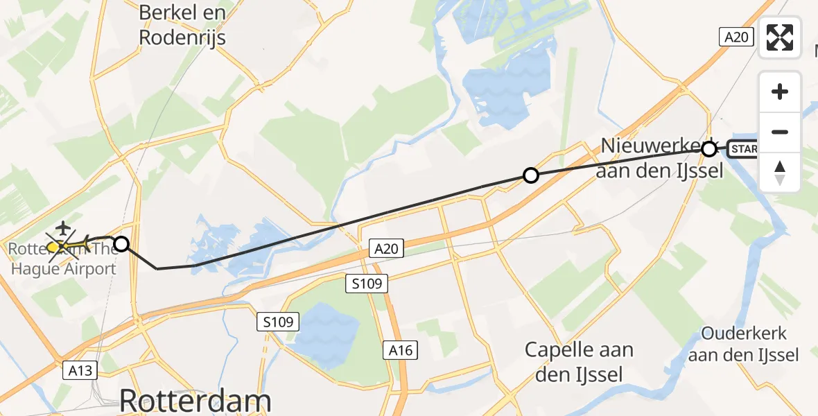 Routekaart van de vlucht: Lifeliner 2 naar Rotterdam The Hague Airport, Eendendaal