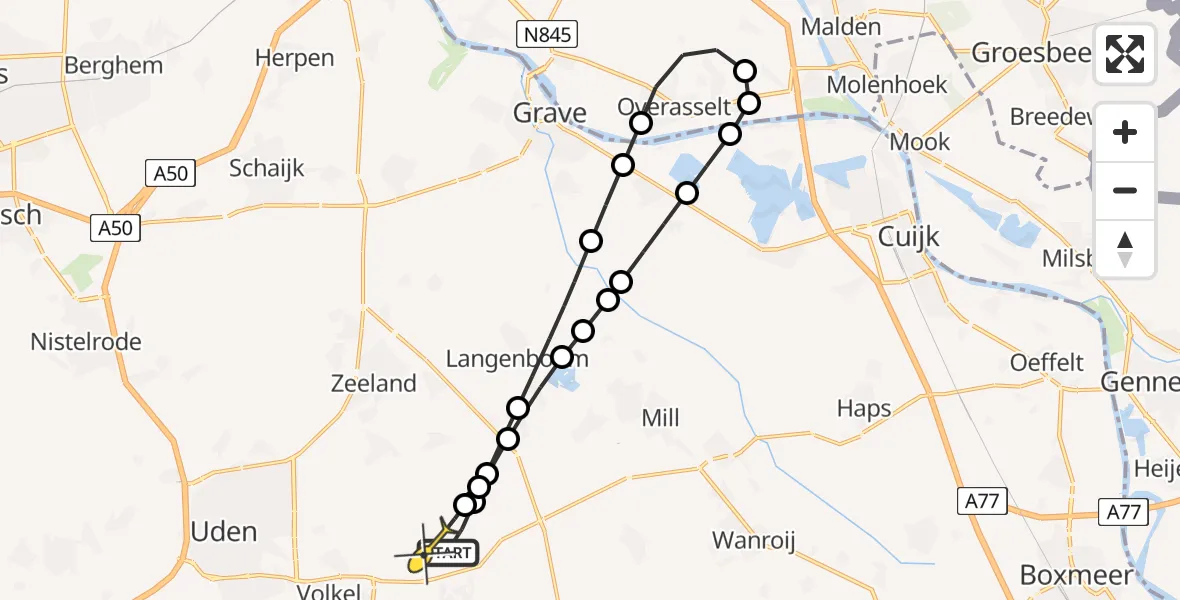 Routekaart van de vlucht: Lifeliner 3 naar Vliegbasis Volkel, Trentsedijk