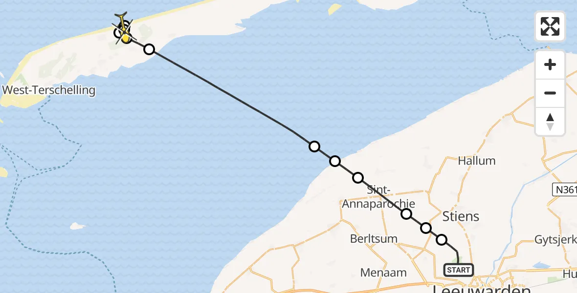 Routekaart van de vlucht: Ambulanceheli naar Formerum, Keegsdijkje