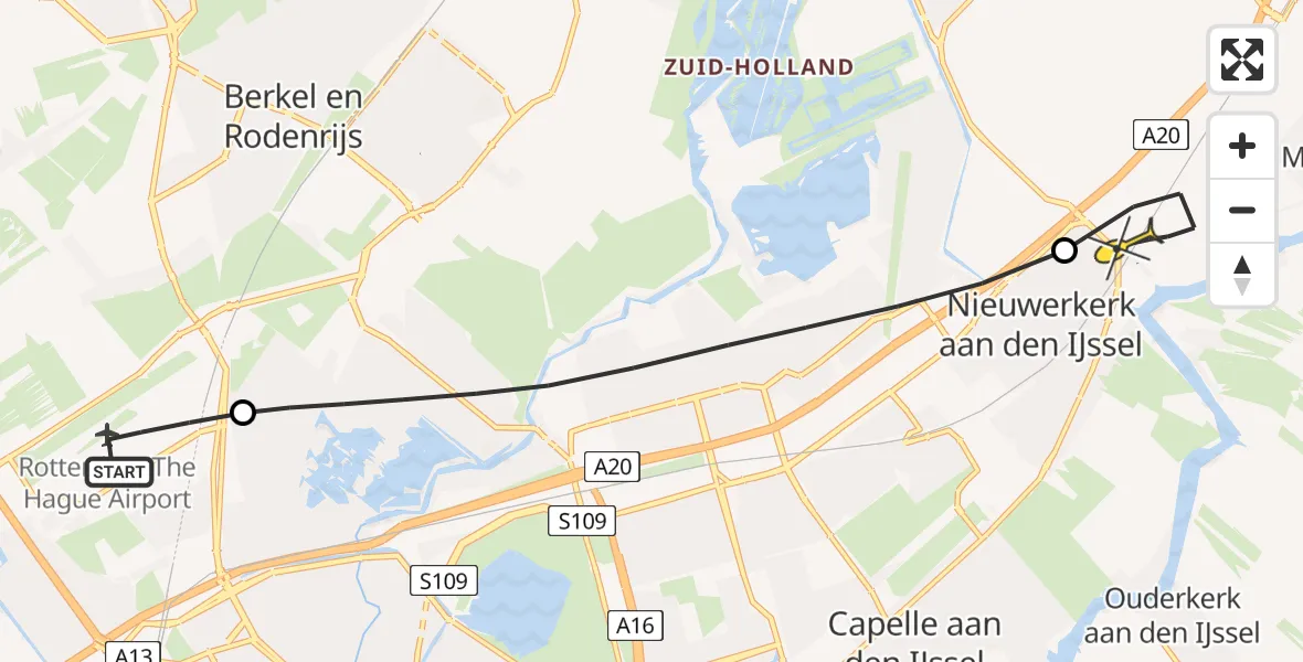 Routekaart van de vlucht: Lifeliner 2 naar Nieuwerkerk aan den IJssel, Bovendijk