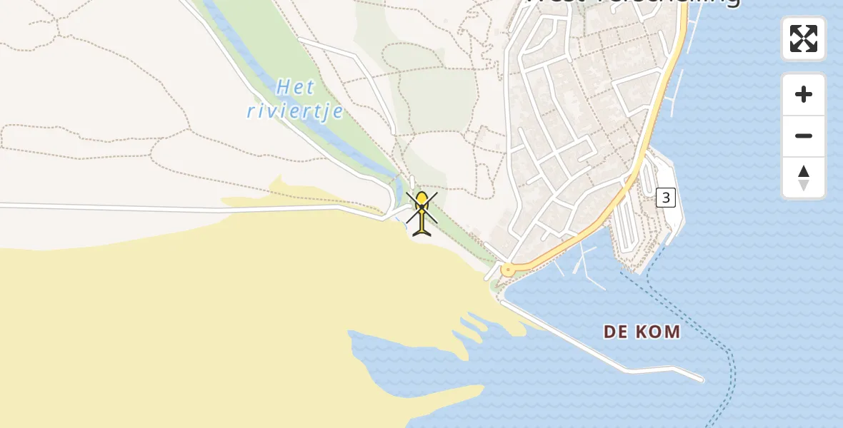 Routekaart van de vlucht: Ambulancehelikopter naar West-Terschelling