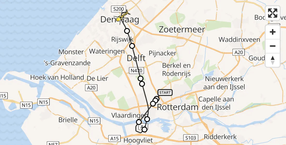 Routekaart van de vlucht: Lifeliner 2 naar Den Haag, Achterdijk