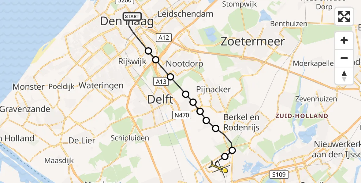 Routekaart van de vlucht: Lifeliner 2 naar Rotterdam The Hague Airport, Rabbijn Maarsenplein