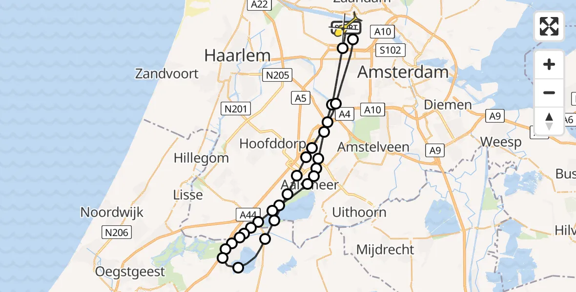 Routekaart van de vlucht: Lifeliner 1 naar Amsterdam Heliport, Hornweg