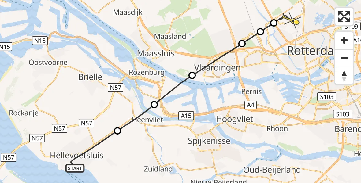 Routekaart van de vlucht: Lifeliner 2 naar Rotterdam The Hague Airport, Kanaalweg Westzijde