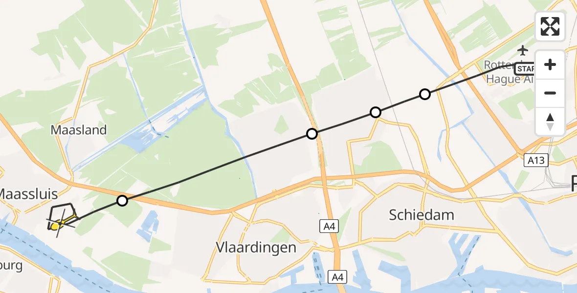 Routekaart van de vlucht: Lifeliner 2 naar Maassluis, Katershofpad
