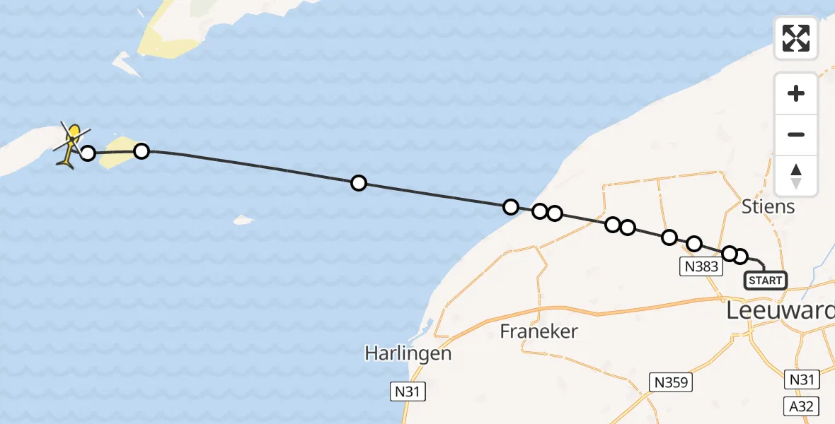 Routekaart van de vlucht: Ambulanceheli naar Vlieland Heliport, Keegsdijkje