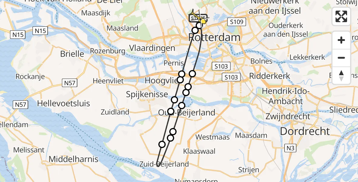 Routekaart van de vlucht: Lifeliner 2 naar Rotterdam The Hague Airport, Van der Duijn van Maasdamweg