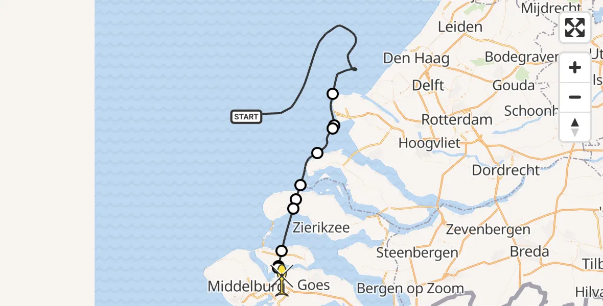 Routekaart van de vlucht: Politiehelikopter naar 's-Heer Arendskerke, Meerkoetweg