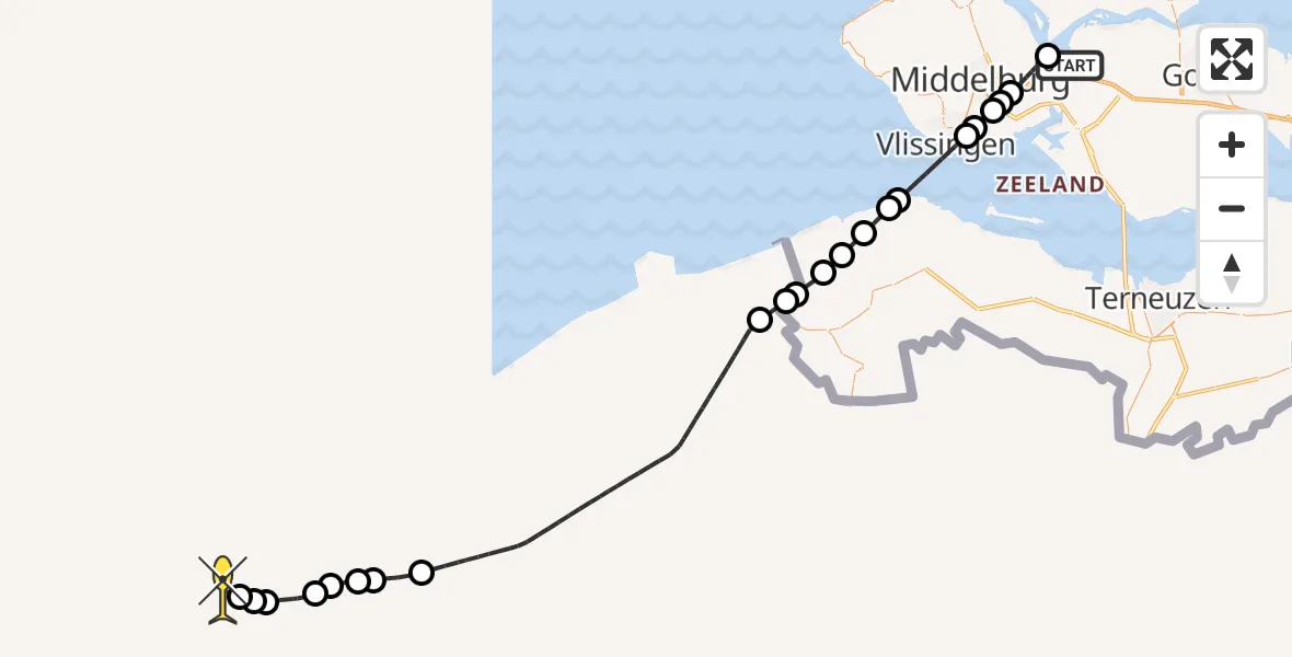 Routekaart van de vlucht: Kustwachthelikopter naar Koksijde, Lamsoor
