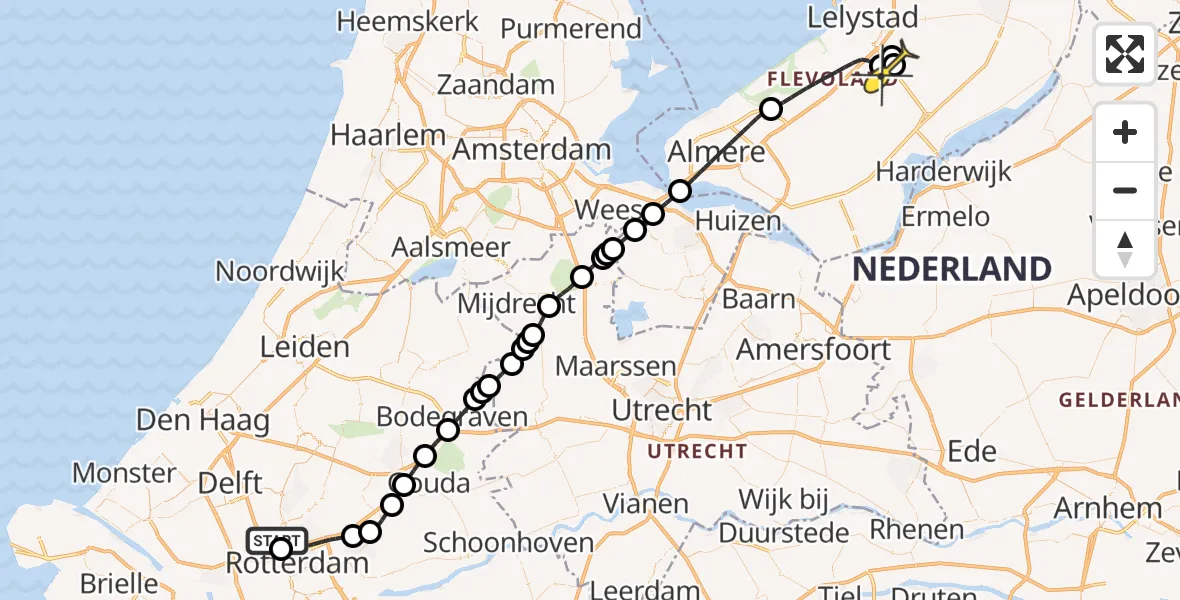 Routekaart van de vlucht: Traumahelikopter naar Lelystad Airport, Brandenburgbaan