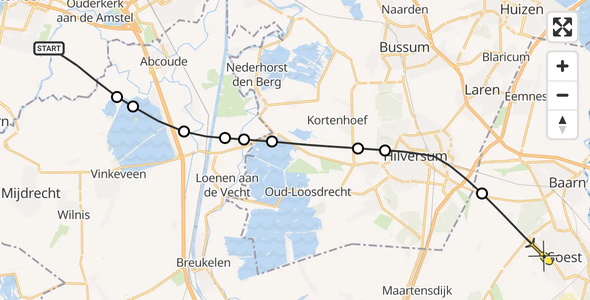 Routekaart van de vlucht: Politiehelikopter naar Soest, Meentsloot
