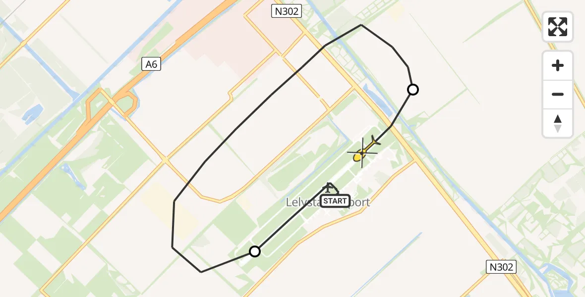 Routekaart van de vlucht: Ambulancehelikopter naar Lelystad Airport, Emoeweg