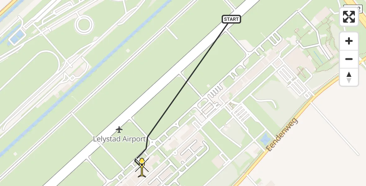 Routekaart van de vlucht: Ambulanceheli naar Lelystad Airport, Emoeweg