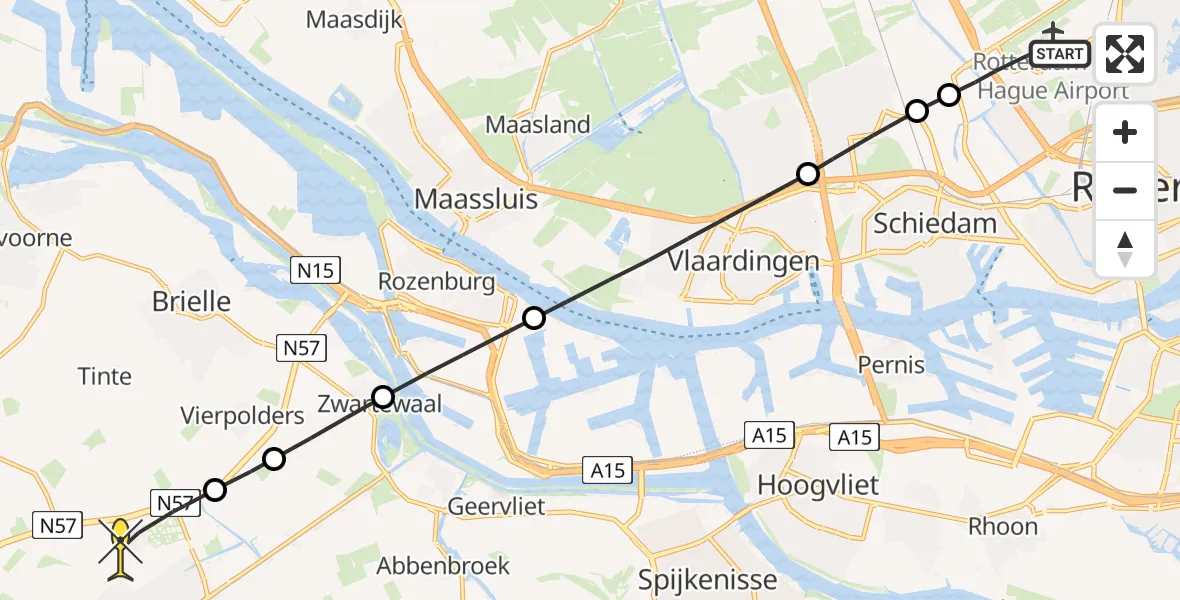 Routekaart van de vlucht: Lifeliner 2 naar Hellevoetsluis, Parallelstraat Oostzijde