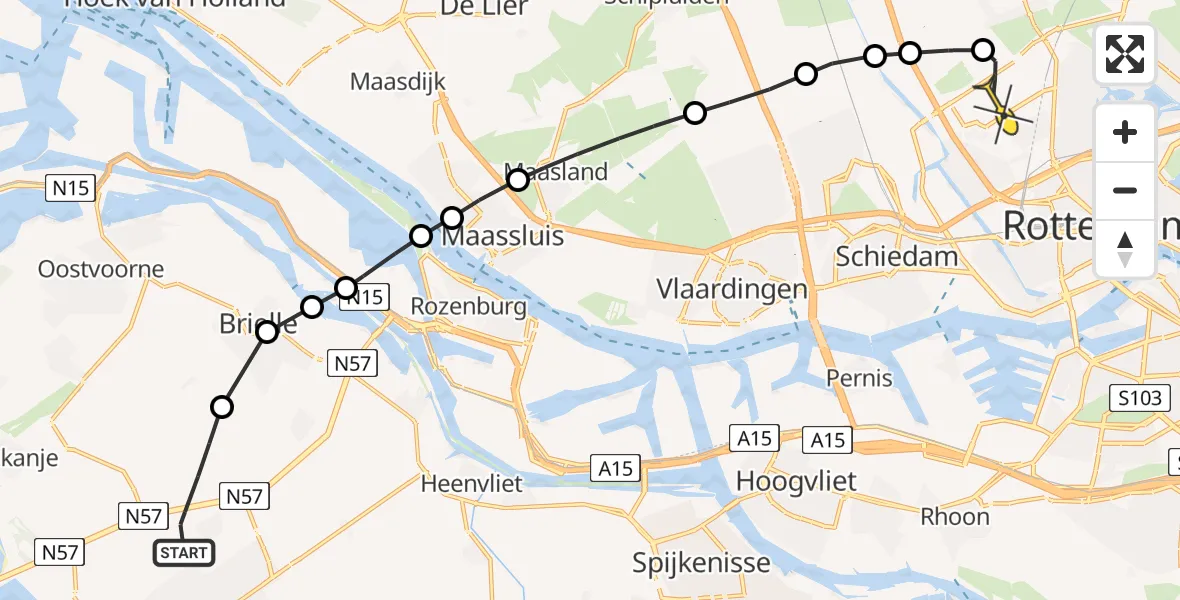 Routekaart van de vlucht: Lifeliner 2 naar Rotterdam The Hague Airport, Sliklandseweg