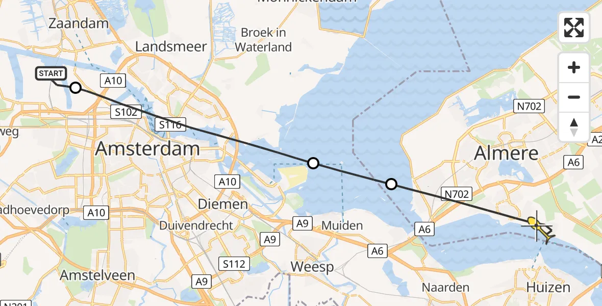 Routekaart van de vlucht: Lifeliner 1 naar Almere, Maltaweg
