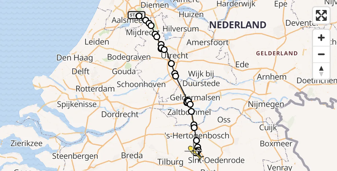 Routekaart van de vlucht: Politiehelikopter naar Boxtel, Beneluxbaan