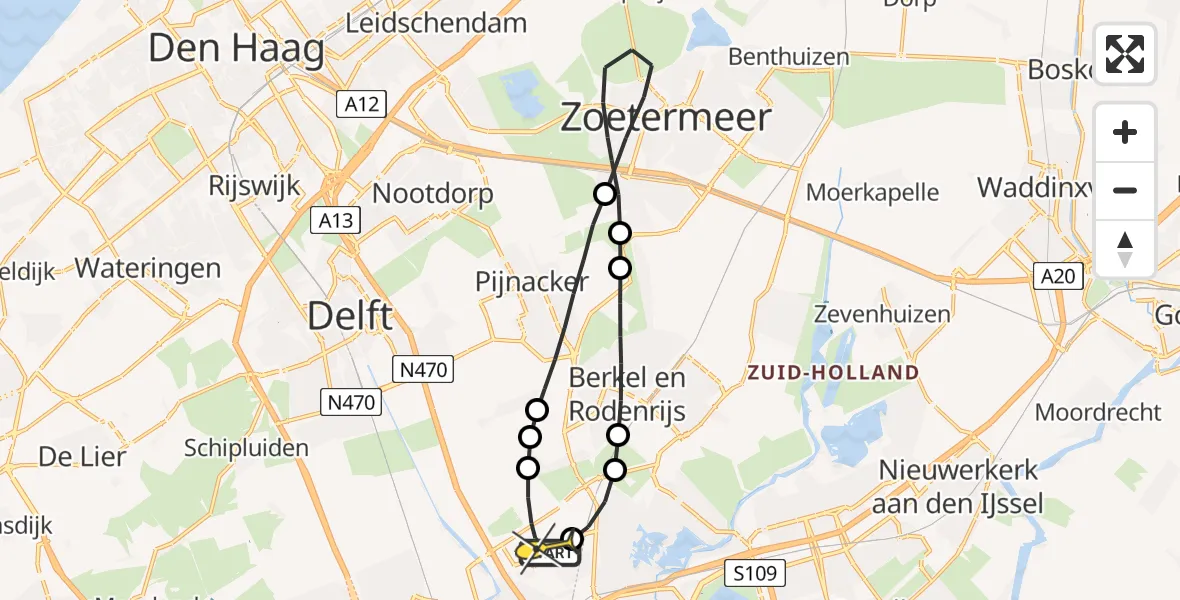 Routekaart van de vlucht: Lifeliner 2 naar Rotterdam The Hague Airport, Schieveense polder