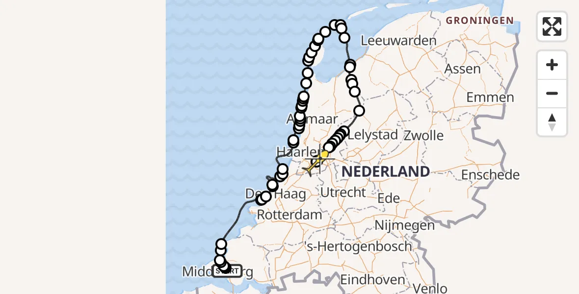 Routekaart van de vlucht: Politieheli naar Schiphol, Oranjeplaatweg