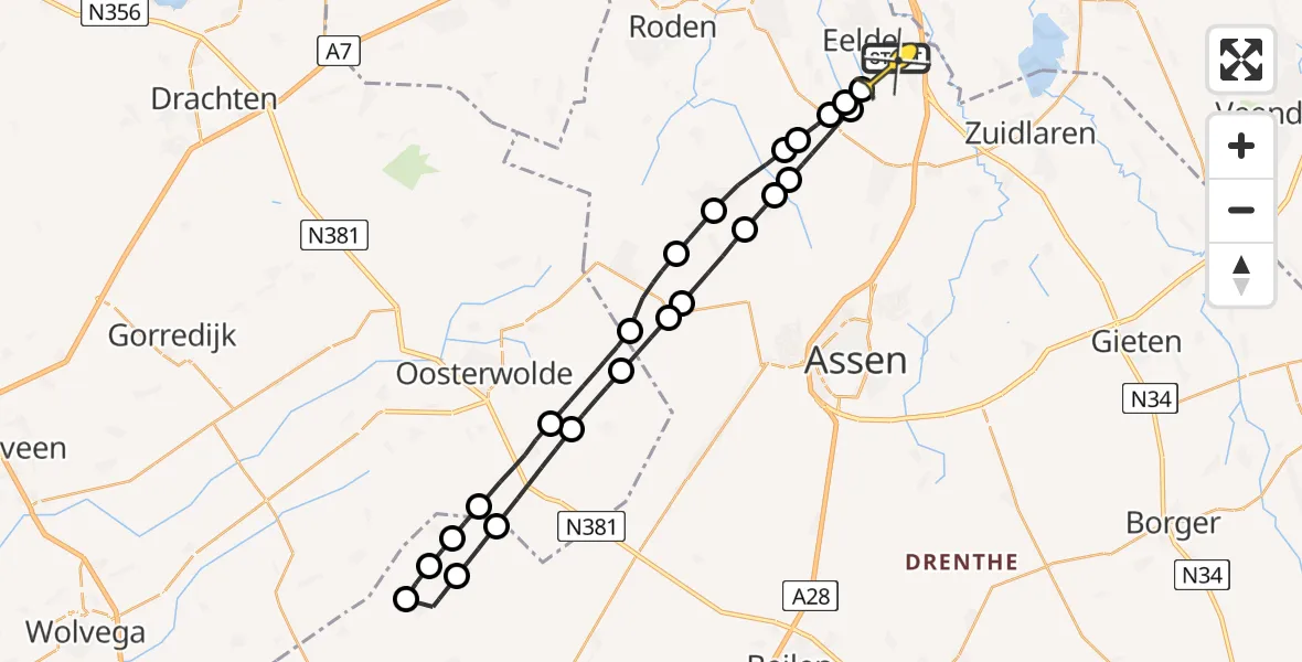 Routekaart van de vlucht: Lifeliner 4 naar Groningen Airport Eelde, Lugtenbergerweg