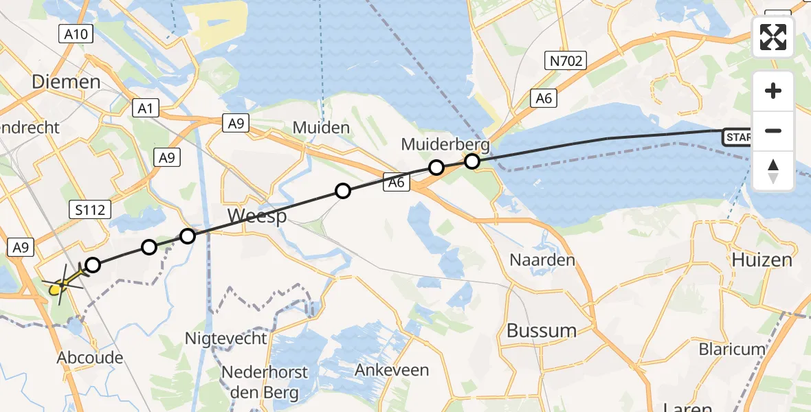 Routekaart van de vlucht: Lifeliner 1 naar Academisch Medisch Centrum (AMC), Gooimeer