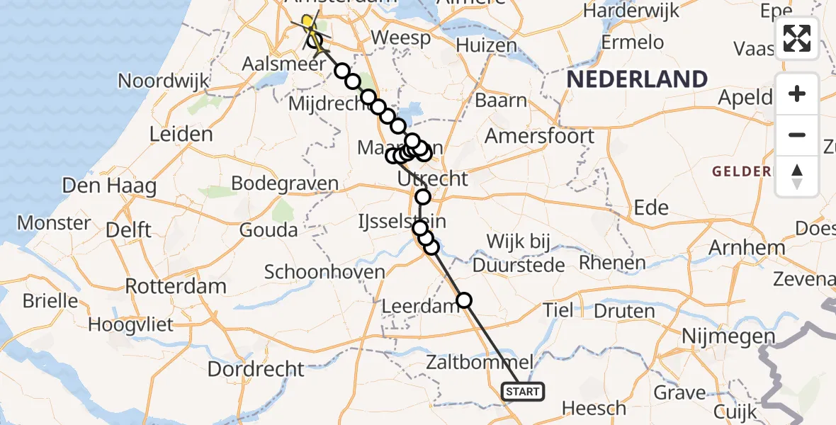 Routekaart van de vlucht: Politieheli naar Amstelveen, Oude Waag