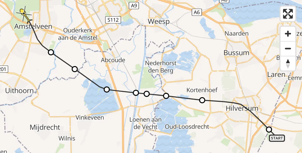 Routekaart van de vlucht: Politieheli naar Amstelveen, Weg langs de Gooiersgracht