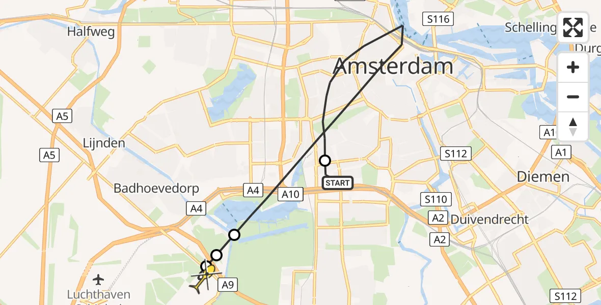 Routekaart van de vlucht: Politieheli naar Schiphol, Herculesstraat
