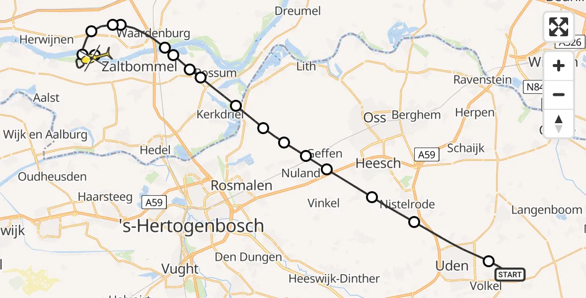 Routekaart van de vlucht: Lifeliner 3 naar Haaften, Jagersveld
