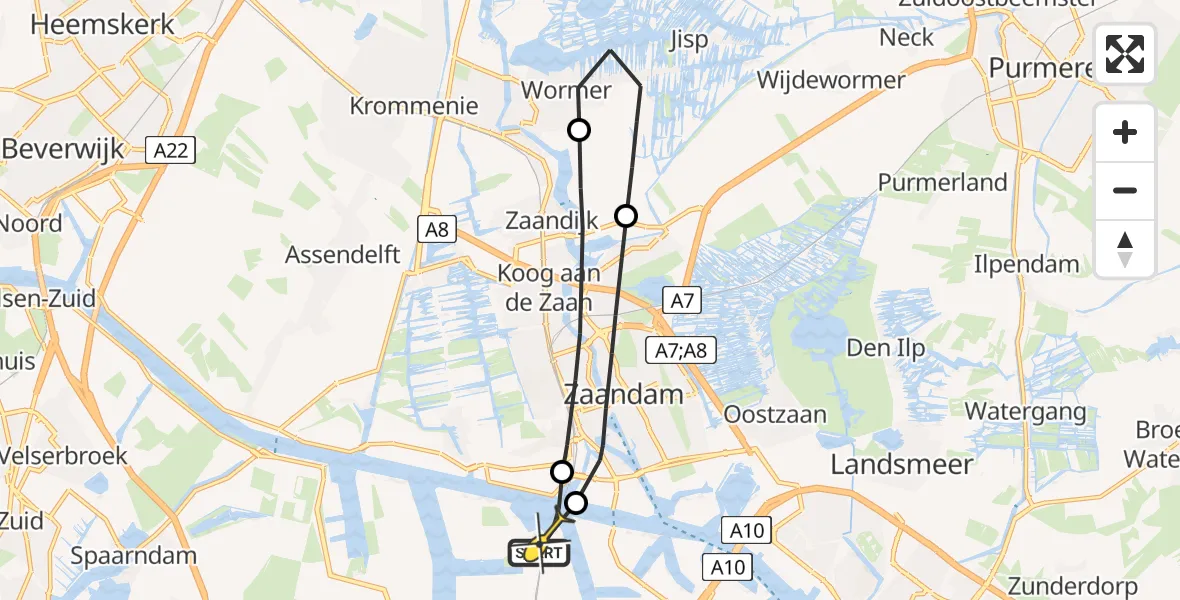 Routekaart van de vlucht: Lifeliner 1 naar Amsterdam Heliport, Grote Tocht